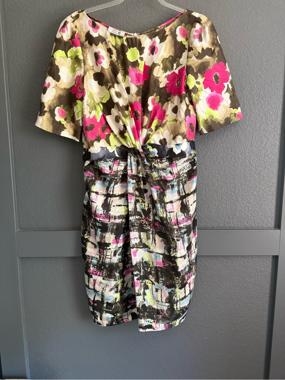 MOSCHINO Cheap & Chic • Floral & Abstract Print twist-Front Dress silk size 10